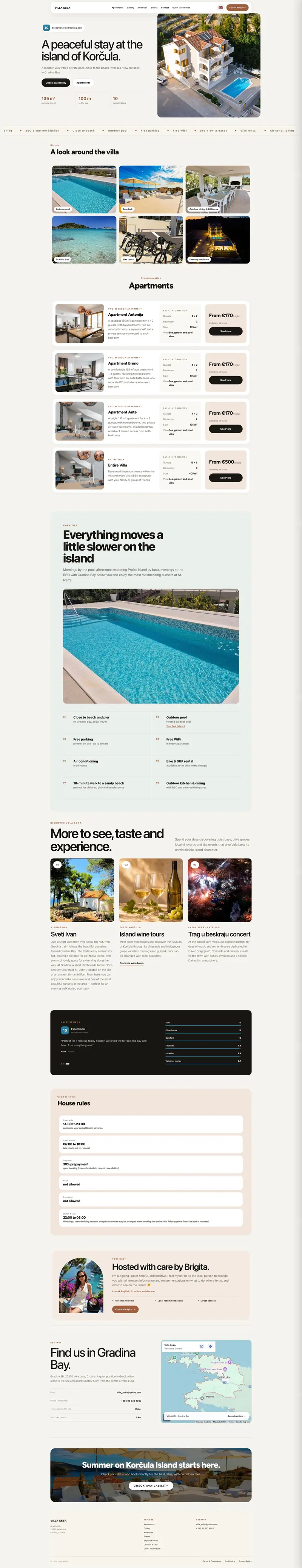 Snimka izrađene web stranice Villa Abba na Korčuli